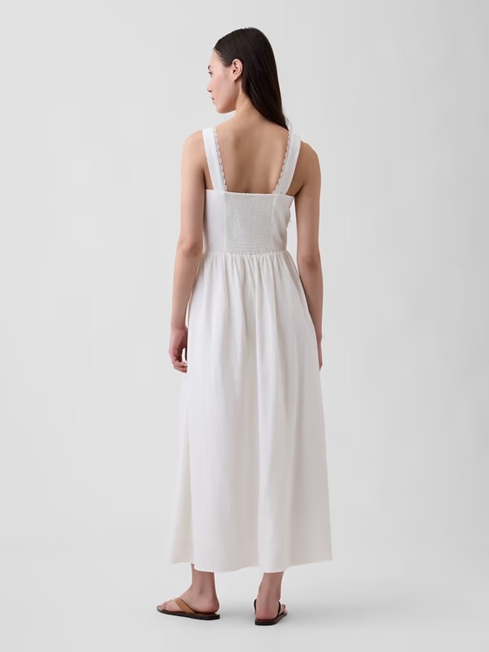 White Linen Lace Trim Midi Dress | Bridal Shower | Rehearsal Dinner | Size XL - Picture 2 of 8